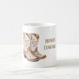 Braune Blush-Rosa Blumen-Cowgirl-Stiefel Kaffeetasse