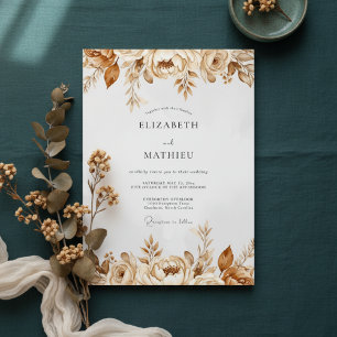 Braune botanische Blütenhochzeit Einladung