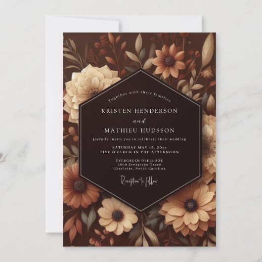 Braune botanische opulente Hochzeit Einladung (Vorderseite)