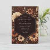 Braune botanische opulente Hochzeit Einladung (Stehend Vorderseite)
