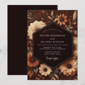 Braune botanische opulente Hochzeit Einladung (Vorne/Hinten)
