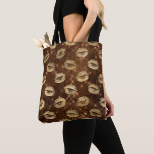Braune Bronze Helle Goldene Lippen Sinnliche Küsse Tasche