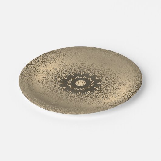 Braune Bronzeseide arabische Dekoration Pappteller (Schrägansicht)