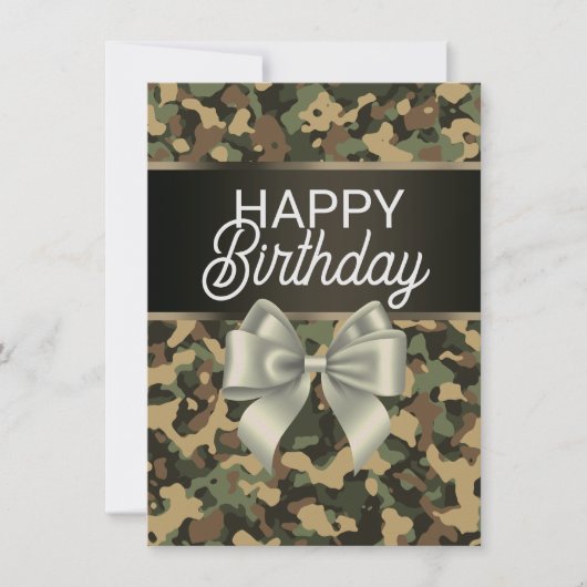 Braune Camouflage & Bow Happy Birthday Card Einladung (Vorderseite)