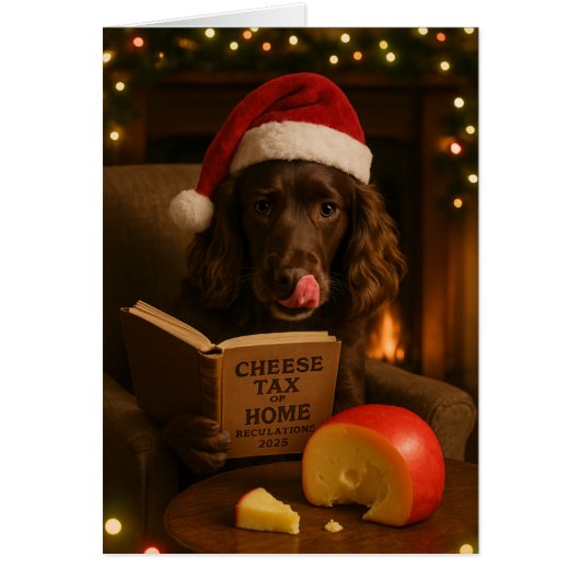 Braune Cocker Spaniel 'Käse-Steuer' Weihnachtskart (Vorne)