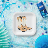 Braune Cowboystiefel Pappteller (Party)