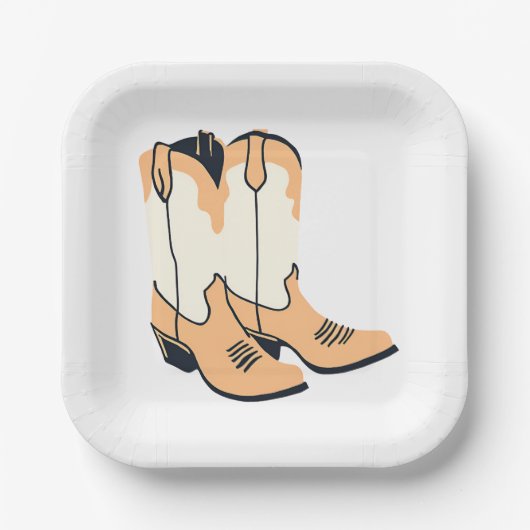 Braune Cowboystiefel Pappteller (Vorderseite)