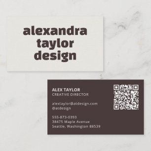 Braune Cream Fette Typografie Minimalistischer QR- Visitenkarte