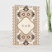 Braune Creme Beige Ikat auf einer Sikh Hochzeit Einladung (Rückseite)