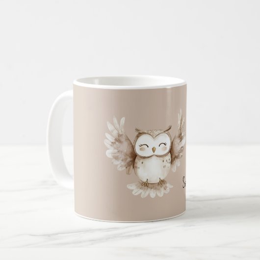 Braune Creme-Eule wird dich sehen Kaffeetasse (Vorderseite Links)