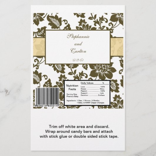 Braune/creme-florale Damaskus Hochzeitscreme Candy (Vorderseite)