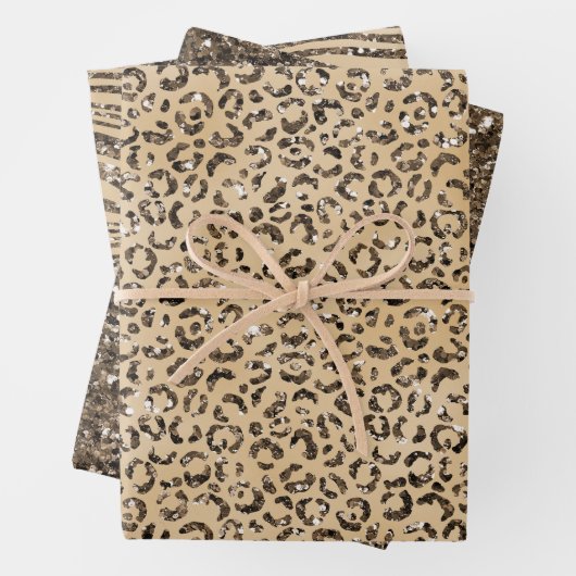 Braune Creme Glitzer Leopard Print Geschenkpapier Set (Beispiel)
