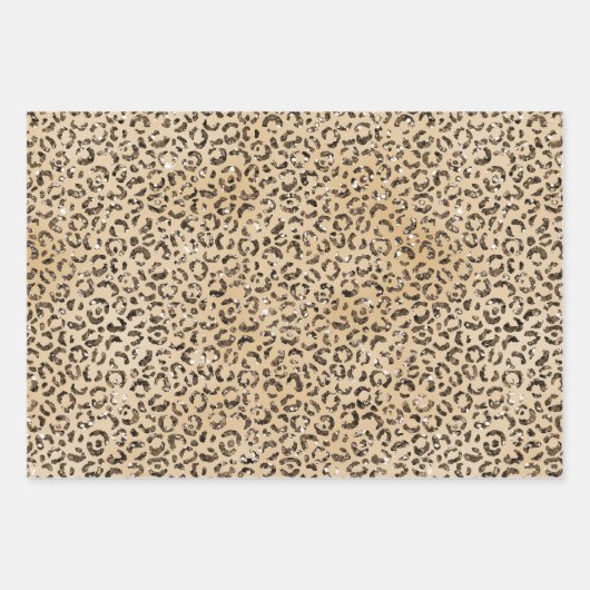 Braune Creme Glitzer Leopard Print Geschenkpapier Set (Vorderseite)