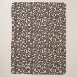 Braune Creme-Herzen Sherpadecke