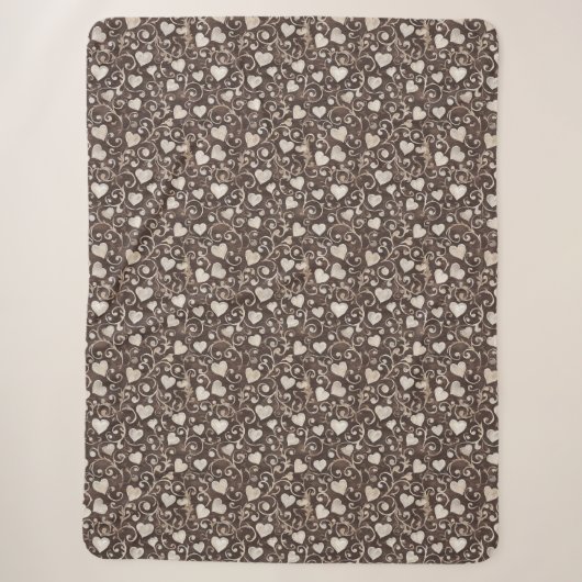 Braune Creme-Herzen Sherpadecke (Vorderseite)
