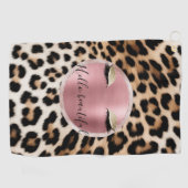 Braune Creme Leopard Gold Glitzer Augen Golfhandtuch (Horizontal)