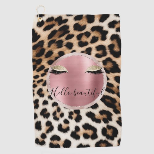 Braune Creme Leopard Gold Glitzer Augen Golfhandtuch (Vorderseite)