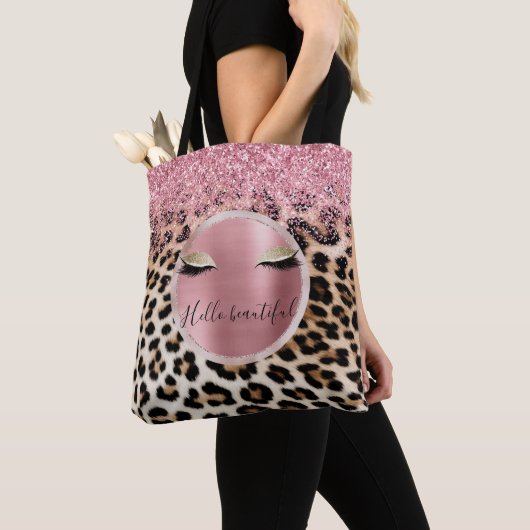 Braune Creme Leopard Gold Glitzer Augen Tasche (Von Nahem)