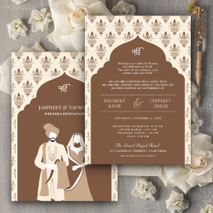 Braune Creme Punjabi Anand Karaj Sikh Hochzeit Einladung