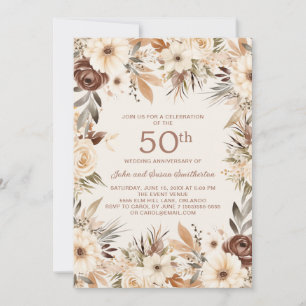 Braune cremefarbene Aquarell-Blumen zum 50. Jubilä Einladung