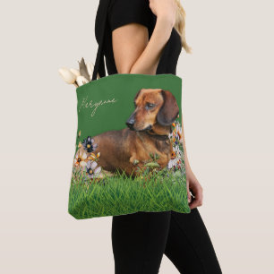 Braune Dachshund-Hund personalisierte Tragetasche Tasche