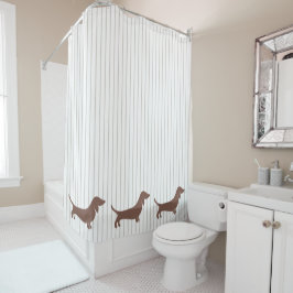 Braune Dackeln auf Beige Streifen Duschvorhang