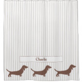 Braune Dackeln auf Beige Streifen Individuelle Nam Duschvorhang (Vorderseite)