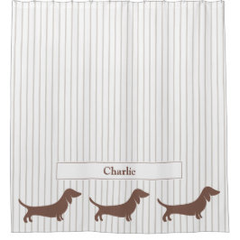 Braune Dackeln auf Beige Streifen Individuelle Nam Duschvorhang