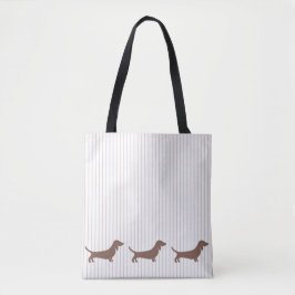 Braune Dackeln auf Beige Streifen Tasche