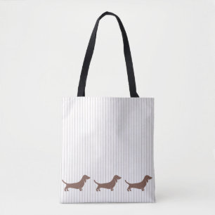 Braune Dackeln auf Beige Streifen Tasche