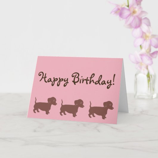 Braune Dackeln Pink Happy Birthday Card Karte (Orchidee)