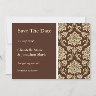 Braune Damast-Karte zur Hochzeitsankündigung Save The Date