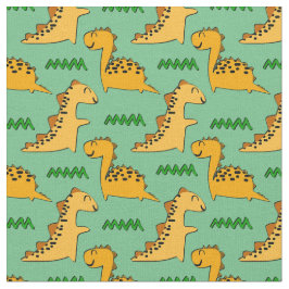 Braune Dinosaurier mit Gras auf Grün Stoff