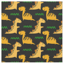 Braune Dinosaurier mit Grün auf Schwarz Stoff