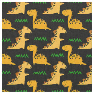 Braune Dinosaurier mit Grün auf Schwarz Stoff