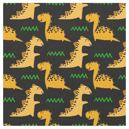 Braune Dinosaurier mit Grün auf Schwarz Stoff (Nahaufnahme)