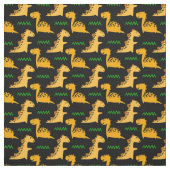 Braune Dinosaurier mit Grün auf Schwarz Stoff (Muster)