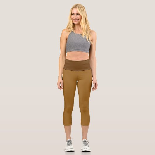 Braune, einfache, warme und gemütliche Farben Capri Leggings (Vorderseite)