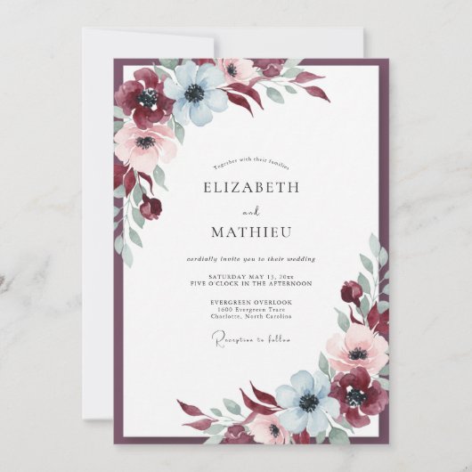 Braune Eisige Anemone Hochzeit Einladung (Vorderseite)