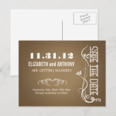 braune, elegante Save the Date Postkarten (Vorne/Hinten)