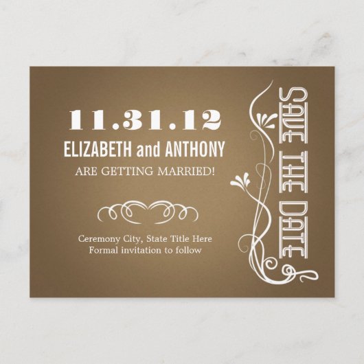 braune, elegante Save the Date Postkarten (Vorderseite)