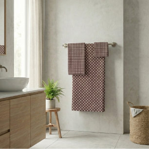 Braune Elfenbein-Polka-Punkte Retro-Badezimmer-Dek Badhandtuch Set
