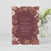 Braune Erdig Florale Hochzeit Einladung (Stehend Vorderseite)