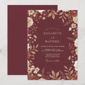 Braune Erdig Florale Hochzeit Einladung (Vorne/Hinten)