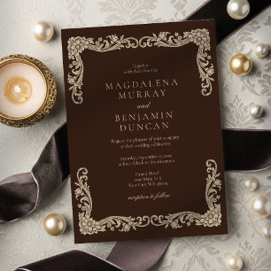 Braune Espresso- und cremefarbene barocke Hochzeit Einladung