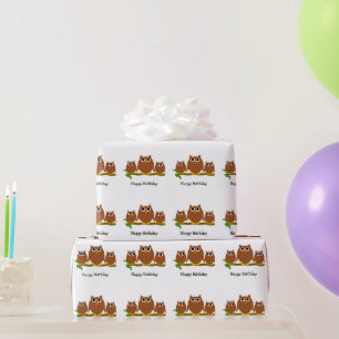 Braune Eulen Design Geburtstagsgeschenk Geschenkpapier
