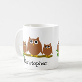 Braune Eulen Design personalisiert Kaffeetasse (Vorderseite Links)