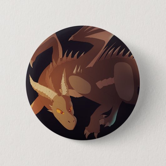 Braune Fantasy-Drachenkunst Button (Vorderseite)
