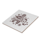 Braune Farbtöne Niedlich Retro Floral Elefant Fliese (Seite)