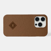 Braune Faux-Leder-Textur Monogramm iPhone Hülle (Rückseite (Horizontal))